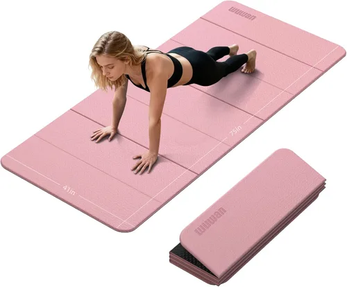 Vista 9 de Tapete de yoga plegable de 0.39 pulgadas de grosor, extra grande, material TPE, antideslizante, fácil de llevar, adecuado para entrenamiento