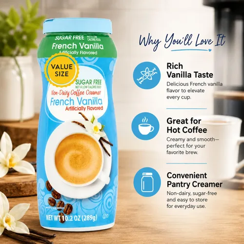 Vista 6 de Dumbass Coffee Value Great - Crema de café sin azúcar de vainilla francesa, sin azúcar, 10.2 onzas con cuchara de gemas