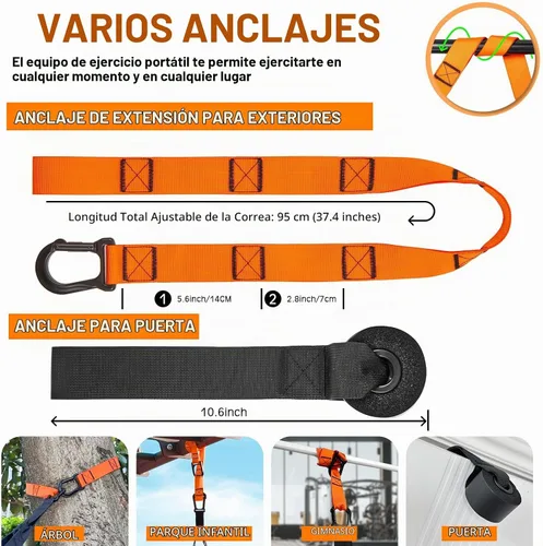 Vista 2 de Kit de entrenamiento de resistencia para el hogar, correas de entrenamiento de suspensión con extensión ajustable, anclaje de puerta y bolsa