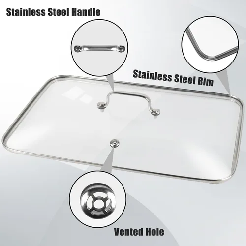 Vista 5 de Tapa de vidrio para plancha Vayepro de 17 pulgadas, accesorio transparente para olla, baño de vidrio, mantener caliente y evitar salpicaduras