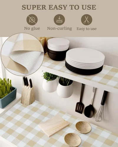 Vista 4 de Revestimiento de estante para armarios de cocina, forros de cajones no adhesivos antideslizantes de agarre fuerte, papel grueso para estantes