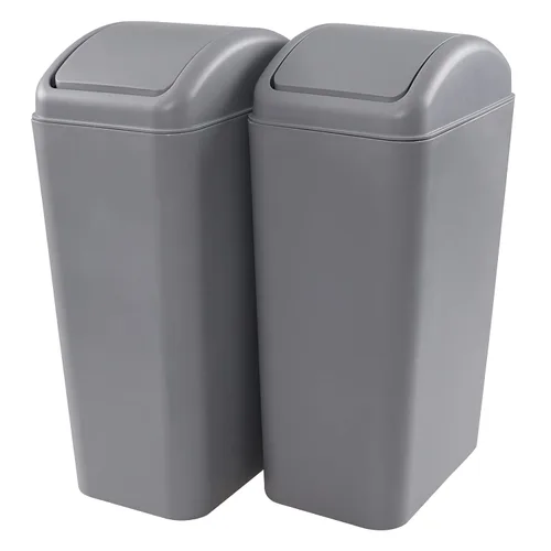 Vista 2 de Cubo de basura de plástico gris de 3.5 galones, 2 unidades Bote de basura delgado para garaje