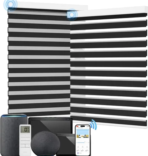 Vista 67 de MYshade Persianas enrollables de cebra opacas (85 %) con cordón para ventanas interiores, persianas de doble capa beige para dormitorio, baño, sala
