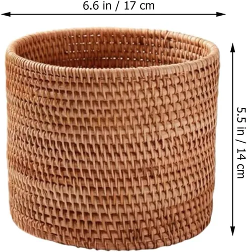 Vista 4 de Mikikit Cesta tejida de ratán extra redonda para almacenamiento de frutas, organizador de acabado de escritorio, diseño rústico natural
