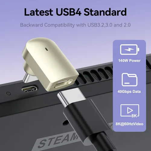 Vista 2 de Adaptador magnético USB C de 40 Gbps 2 unidades de adaptador magnético USB C de ángulo recto -3 puntas con USB4 8K 60Hz 140w carga rápida