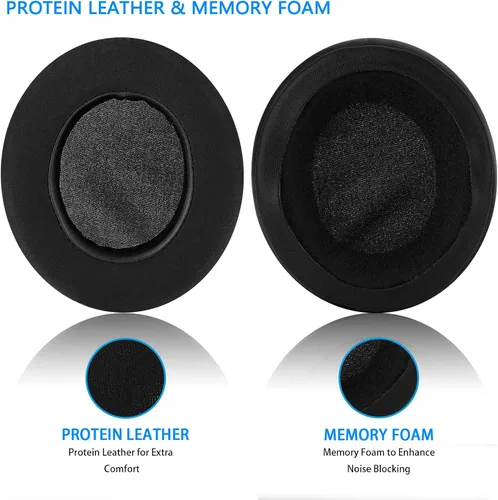 Vista 4 de Almohadillas de repuesto para orejas con cuero proteico y espuma viscoelástica para auriculares Razer Nari, Ultimate, Essential, Kraken Kitty Negro