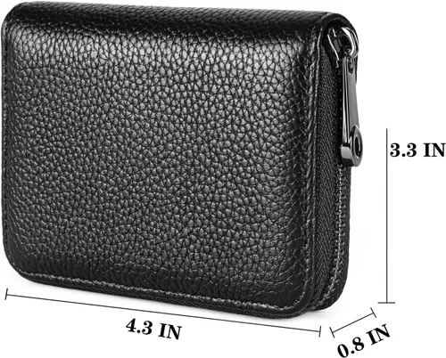 Vista 4 de Aiyo Fashion Cartera de cuero genuino para tarjetas de crédito, con bloqueo RFID, funda de identificación segura, organizador con cremallera