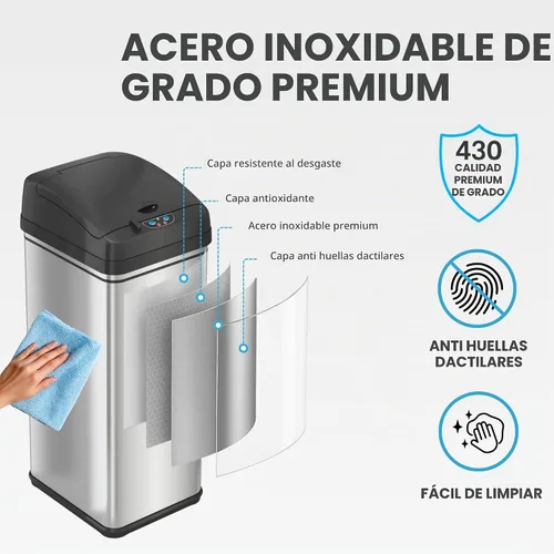 Vista 8 de iTouchless PUEDE DE BASURA AUTOMÁTICO DE 13 GALONES CON FILTRO DE ABSORTE DE OLOR Y BLOQUEO DE LA TAPA, PINDADOR DE BASURA DE COCINA DE SENSOR negro