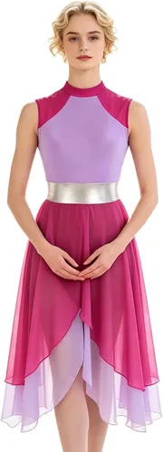 Vista 7 de Vestido de baile de alabanza litúrgica con bloques de color para mujer y túnica sin mangas Azul B