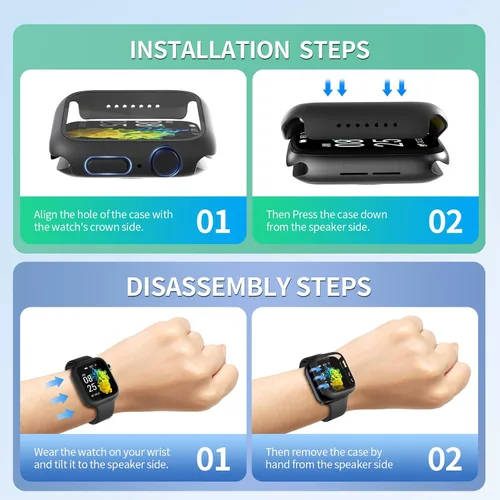 Vista 6 de Paquete de 2 fundas de vidrio templado compatibles con Apple Watch, protector de pantalla de policarbonato duro, protección general ligera contra