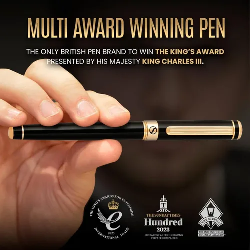 Vista 9 de Scriveiner Bolígrafo Rollerball de Laca Negra - Impresionante Bolígrafo de Lujo, Chapado en Oro Real, Repuesto de Tinta Schmidt, El Mejor Set de 1.