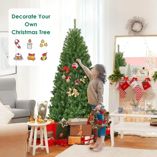 Vista 10 de Árbol de Navidad artificial preiluminado de 7 pies, árbol de Navidad con bisagras de lápiz con 500 luces LED de doble color, 1570 ramas de PVC, 11