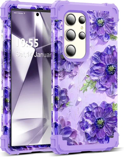 Vista 62 de Funda para Galaxy A14 5G Case, Patrón Floral 3 en 1 Protección Resistente de Servicio Pesado a Prueba de Golpes Parachoques de Goma de Silicona