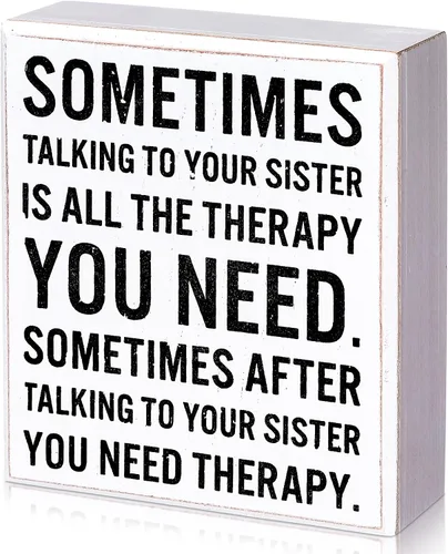Vista 10 de Jetec Funny Sister Gifts Sometimes Talking to Your Sister Is All the Therapy You Need - Letrero de madera de 5.9 x 5.1 pulgadas, placas divertidas