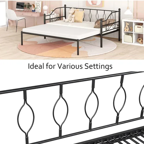 Vista 5 de Sofá cama individual con nido, marco de cámara de plataforma de metal moderno, sofá cama resistente para sala de estar, soporte de listones