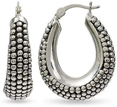 Vista 5 de LeCalla Juego de 2 pares de aretes de aro antiguos de plata esterlina para mujer., Plata de ley