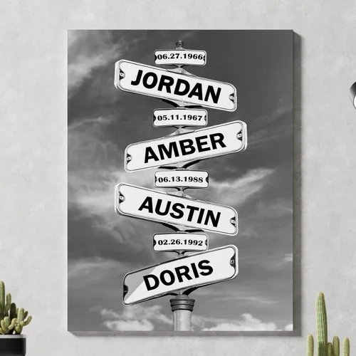 Vista 8 de Chiside Letrero de calle familiar con nombre, lienzo artístico para decoración del hogar, lienzo personalizado con nombres de familia, fecha