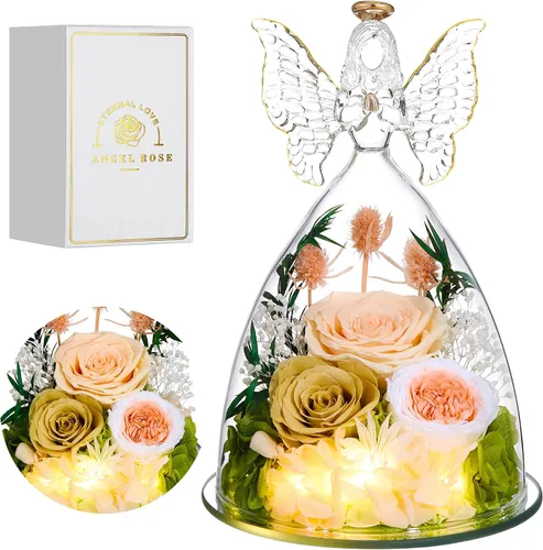 Vista 29 de Regalos de Rosas de Navidad para Mujeres Flor Real Preservada en Figuras de Ángel de Cristal Rosas para Entrega Prime Regalos de Cumpleaños