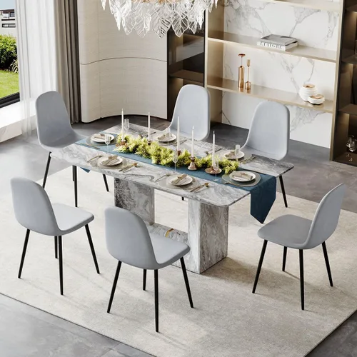 Vista 15 de Juego de mesa de comedor para 4, juego de mesa de comedor de 5 piezas con sillas, mesa moderna de mármol sintético de 63 pulgadas con 4 sillas
