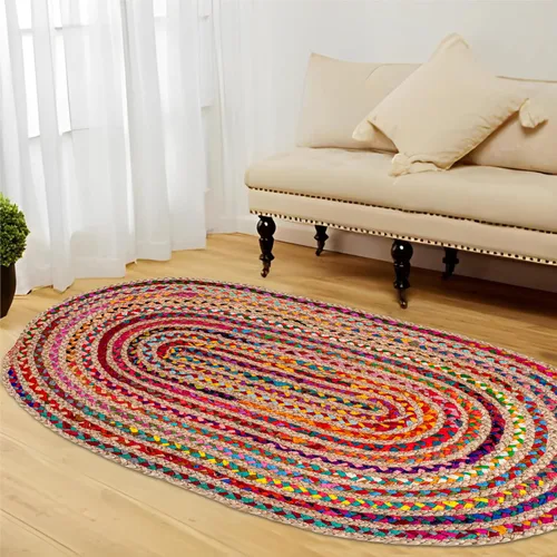 Vista 3 de Savi Home Farmhouse - Alfombra Chindi de algodón de yute de 4 x 6 pulgadas, ovalada, multicolor, tejida a mano, alfombra trenzada para sala