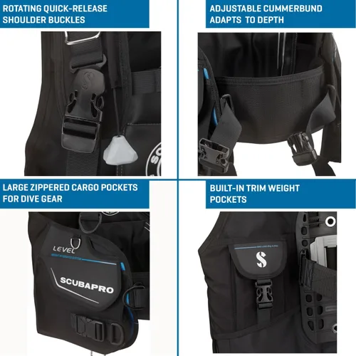 Vista 3 de SCUBAPRO Nivel Super Cinch delantero ajustable buceo BCD para buceo recreativo