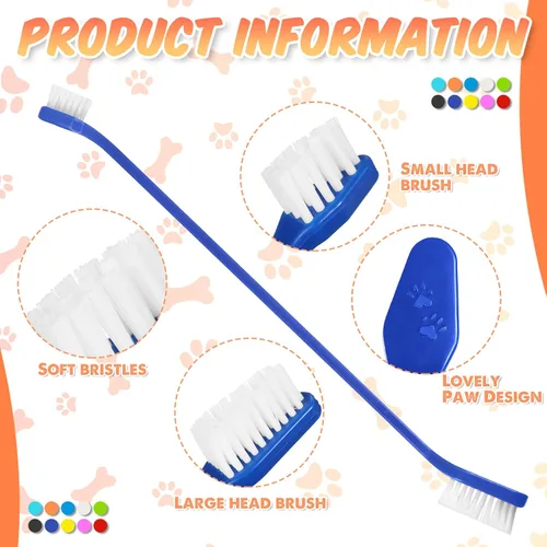 Vista 3 de Potchen 100 cepillos de dientes para perros, kit de cepillo de dientes de doble cabeza para mascotas, cerdas suaves, mango largo, doble cara