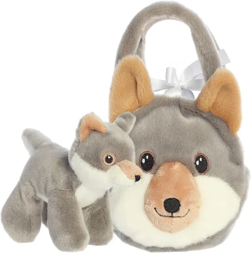 Vista 6 de Aurora Peluche de lobo Eco Nation hecho de forma responsable, ideal para aventuras de juego, perfecto para cumpleaños o simplemente porque - gris