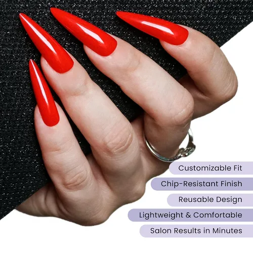 Vista 3 de Allkem - Uñas de presión de color solido, extra largas, estilo cónico, bailarina, cobertura total de uñas