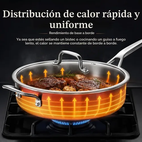 Vista 6 de Yeksum Sartén de acero inoxidable de tres capas, 7 cuartos de galón, sartén de 12 pulgadas de profundidad con tapas, sartén grande de 3 capas