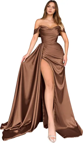 Vista 26 de Dream Wedding Vestidos de fiesta de satén con hombros descubiertos con Agua