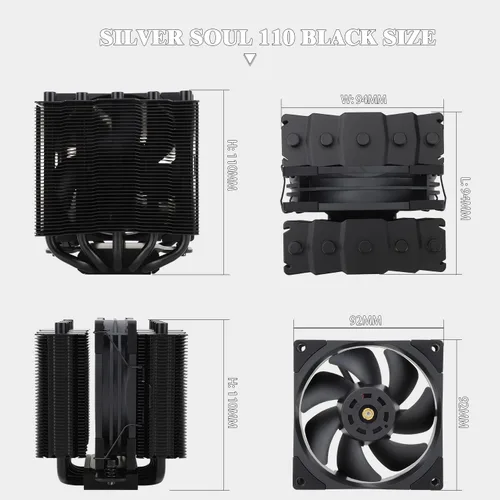 Vista 6 de Thermalright Silver Soul 110 Black CPU Cooler Dual Towers, 5 tubos de calor, 4.331 in de altura, ventilador TL-B9B PWM, cubierta de disipador