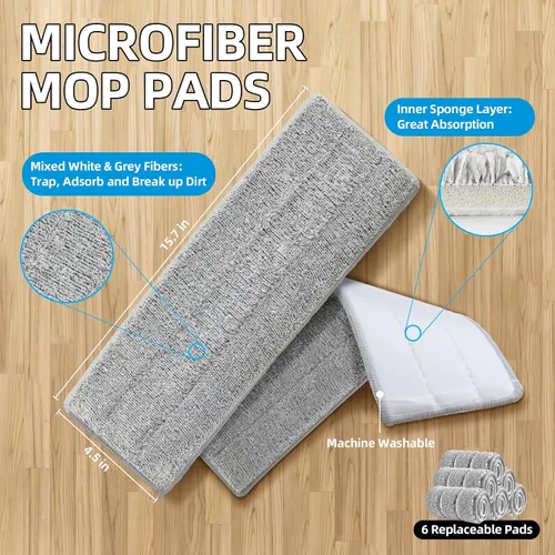 Vista 5 de Kit de trapeador de piso y pared: limpiador de mango largo con escurridor, balde lavable de microfibra para cocina, baño y madera dura