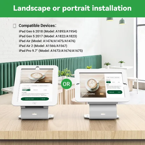 Vista 3 de Kiosk POS - Soporte para tablet compatible con iPad Air 1, Air 2, Pro 9.7, 5ª, 6ª, soporte para tableta de escritorio de negocios con base giratoria