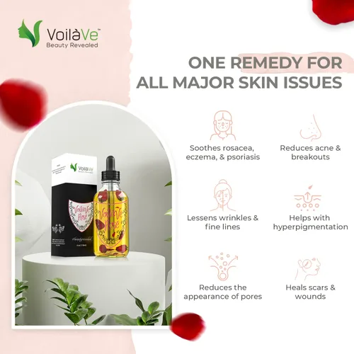 Vista 2 de VoilaVe Aceite de rosa orgánico para cara, cabello y cuerpo, hidratante hidratante para piel seca, cuero cabelludo, uñas y cutículas, reduce