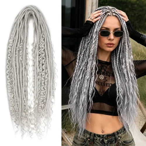 Vista 20 de Kraler Extensiones de Rastas Azules de Doble Extremo de 18 Pulgadas, 20 Hebras Sintéticas DE Extensiones de Rastas Hechas a Mano, Estilo de Rastas