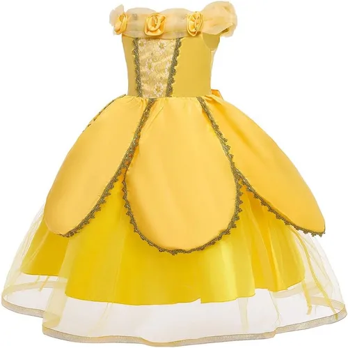 Vista 11 de REXREII Bella - Disfraz de princesa La Bella y la Bestia para niñas, Halloween, Navidad, cosplay, fiesta, cumpleaños, noche