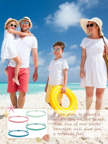 Vista 5 de Brazaletes impermeables de cuerda, para verano, con ola, brazalete para amistad, hecho a mano, para niña