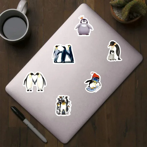 Vista 5 de Calcomanías de pingüino (500 piezas), 10 hojas de calcomanías gráficas de estética de dibujos animados, rollos autoadhesivos para decoración
