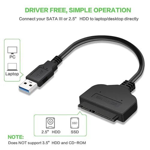 Vista 2 de Cable adaptador SATA a USB 3.0 para disco duro SATA III de 2.5", convertidor para SSD/HDD de 2.5" (no compatible con disco duro de 3.5")