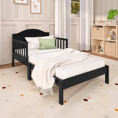 Vista 2 de Dream On Me Sydney - Cama para niños pequeños, color negro, con certificado Greenguard Gold y JPMA, diseño bajo, acabados no tóxicos, rieles