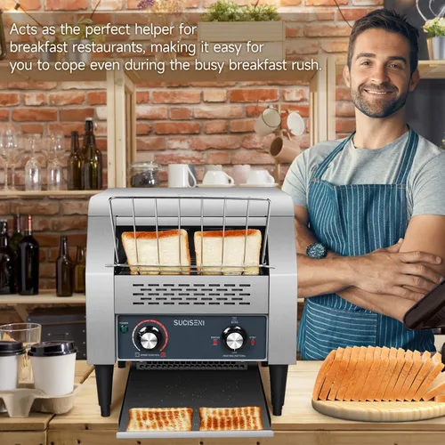 Vista 8 de Tostadora comercial de 300 rebanadas/hora 1900 W, tostadora industrial de alta resistencia, horno eléctrico de acero inoxidable con tubo