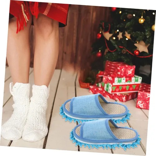 Vista 5 de Zapatillas de limpieza de pisos de microfibra, zapatos lavables para limpiar el polvo, zapatos de trapeador desmontables para limpieza de pisos