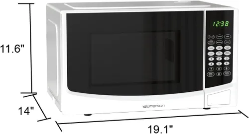 Vista 4 de Emerson Horno microondas compacto de 0.9 pies cúbicos con control táctil, pantalla LED, 900 W, 6 menús automáticos con plato giratorio de vidrio