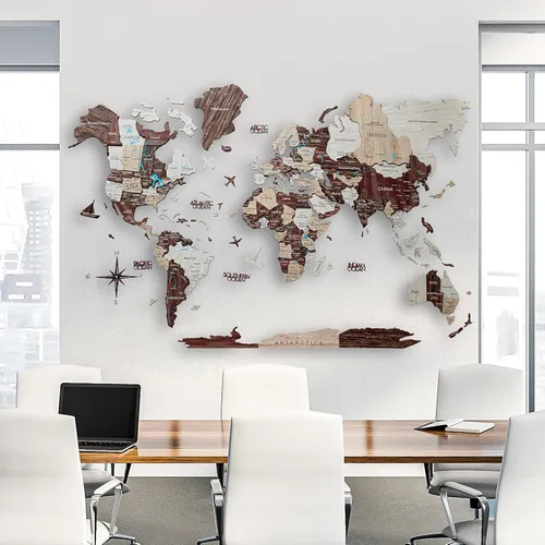 Vista 5 de Mapa del mundo de madera 3D, decoración de la casa, sala de estar, arte de pared 3D para el hogar, oficina, decoración de pared de madera, mapa