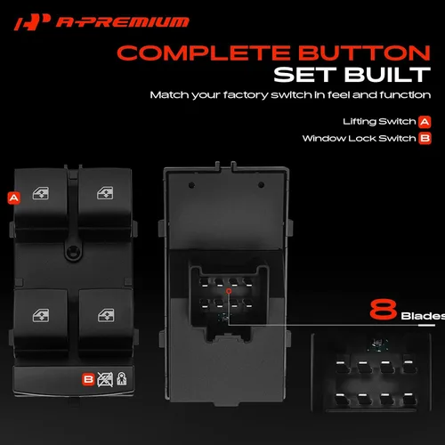 Vista 4 de A-Premium Interruptor de elevalunas eléctrico delantero izquierdo del lado del conductor, ninguna función automática