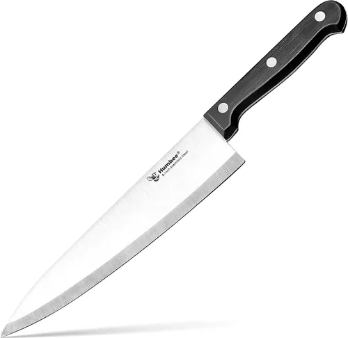 Vista 8 de Cuchillo de chef de 10 pulgadas, hoja de acero inoxidable de alto carbono afilada de espiga completa, borde de molienda hueco, mango de agarre