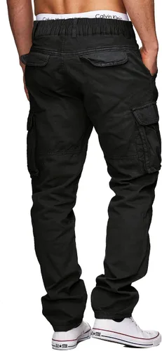 Vista 2 de AIFARLD Pantalones cargo para hombre, con múltiples bolsillos, pantalones de trabajo, de algodón, elásticos, cintura elástica, ajuste relajado