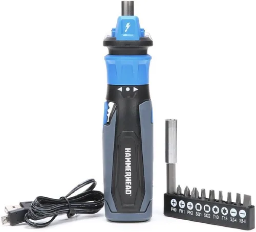 Vista 3 de HAMMERHEAD Destornillador recargable de litio de 4 V con sensor de circuito patentado y kit de 9 puntas con innovador agarre de broca