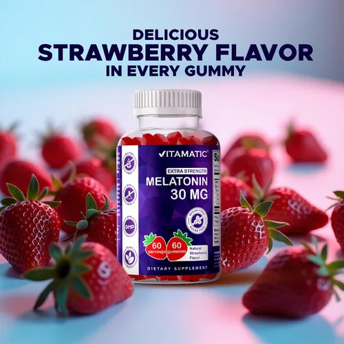 Vista 7 de Vitamatic Melatonina sin azúcar, 30 mg por gomita, 60 porciones, 60 gomitas vegetarianas, suplemento que no forma hábito (60 unidades (paquete de 2))