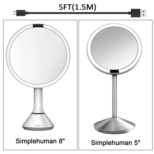 Vista 2 de Cable de carga micro USB de repuesto para espejo humano simple, compatible con espejo Simplehuman de 5 pulgadas, 8 pulgadas, espejo de maquillaje